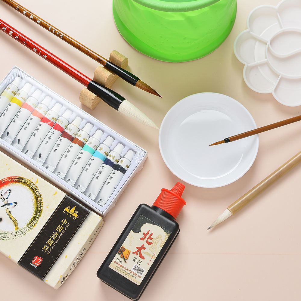 小学生国画工具套装初学者工笔写意山水回忆画中国画工具套装颜料