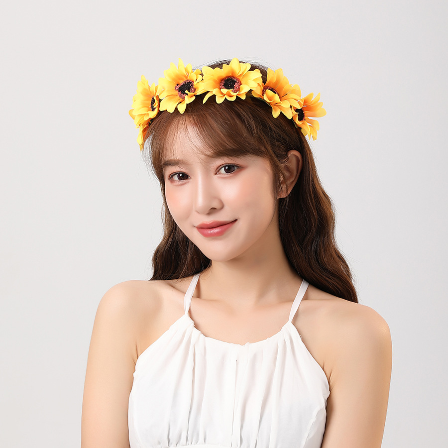 新款度假夏威夷花环太阳花头饰花环儿童头带仿真花朵发箍写真配饰