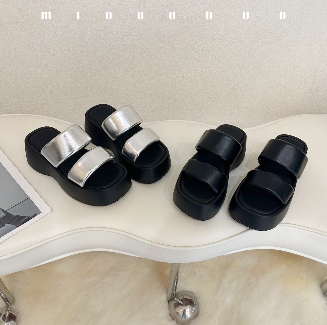 5cm增高厚底松糕凉拖鞋一字拖2024夏季新款小个子休闲凉鞋女-阿里巴巴