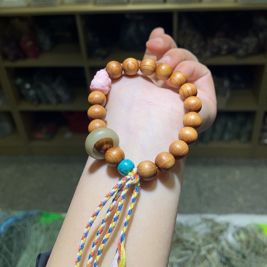 崖柏搭配粉色貔貅跑环手串复古文玩盘玩简约个性手链男女款饰品