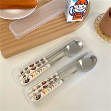 韩国ins可爱卡通便携陶瓷柄不锈钢筷子勺子套装餐具家用便当早餐