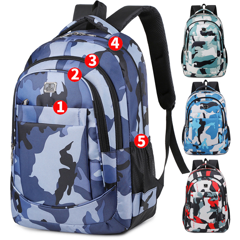 Cross-Border Wholesale Backpack Men's Fashion Junior High School High School and College Student Schoolbag Leisure Travel Computer Camouflage Backpack Women