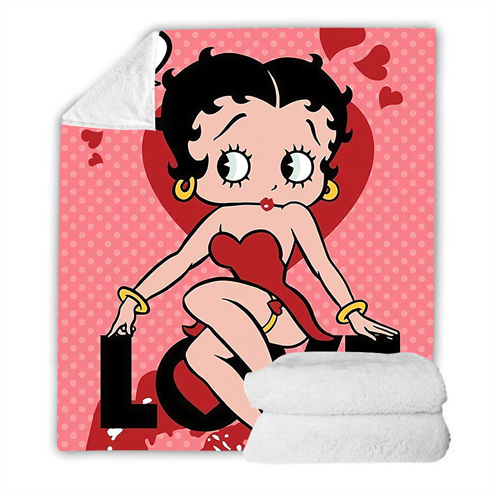 亚马逊跨境贝蒂bettyboop热转印毛毯 法兰绒毯子羊羔绒沙发盖毯