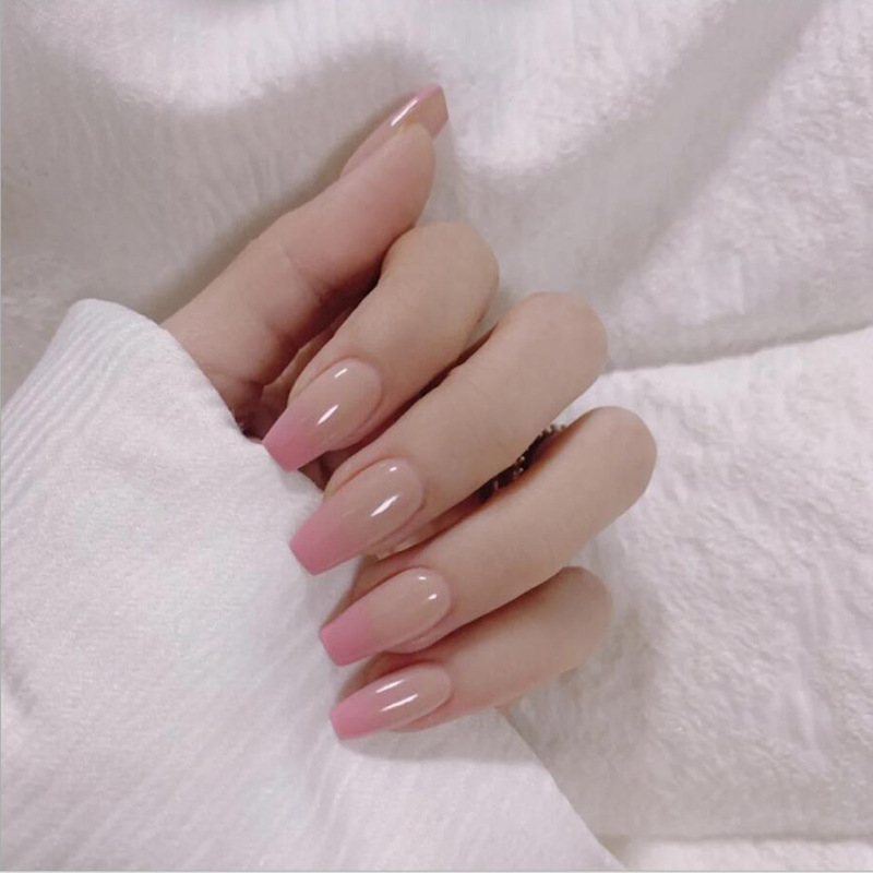 简约平头粉色渐变芭蕾甲片指甲贴片 可拆卸穿戴甲 外贸欧美甲片