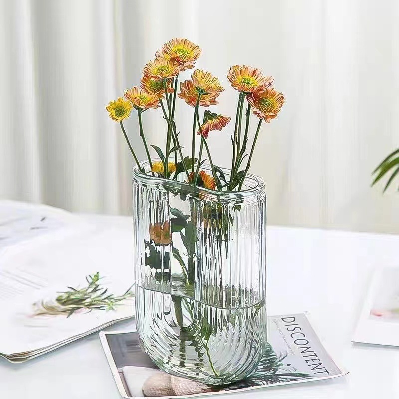 Modern Minimalist U-Shaped Glass Vase Creative Decoration Flower Arrangement Dried Flower Vase Hydroponic Flowers Decoration