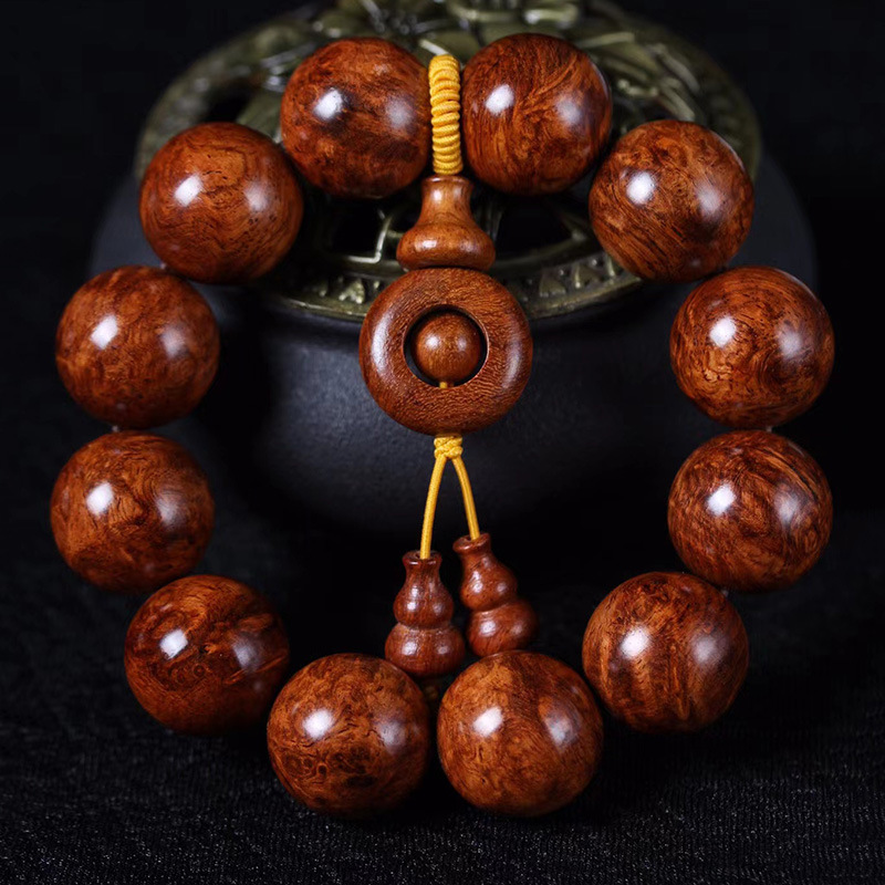 缅甸花梨满留疤鬼脸纹佛珠手串木质文玩男女手链念珠饰品厂家批发