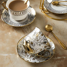 咖啡杯批发杯碟套装带勺子欧式复用风陶瓷杯子220ml厂直销。