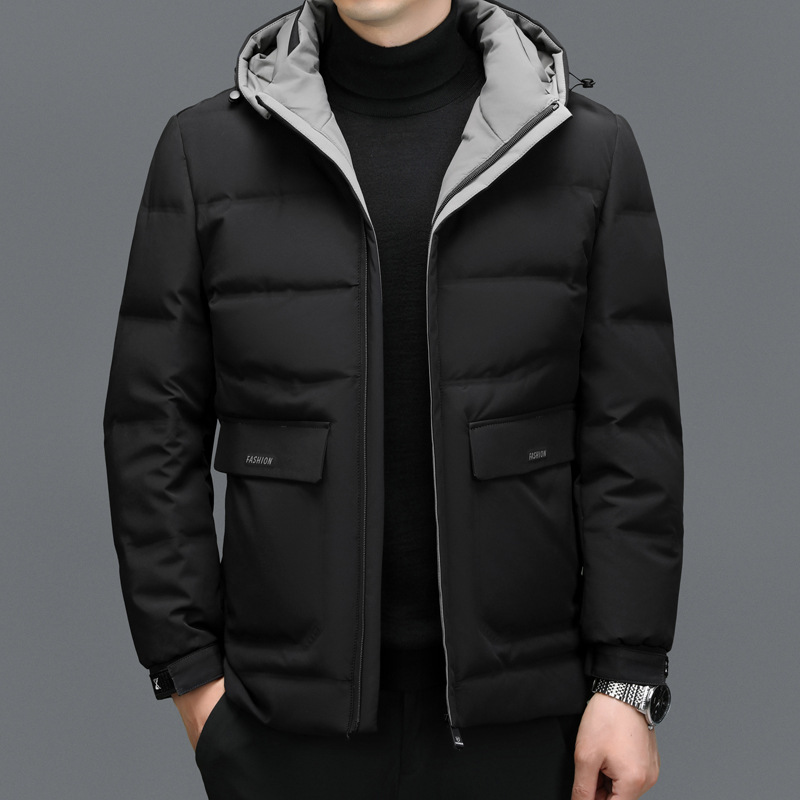 Winter New Middle-Aged Men's down Jacket Men's Mid-Length Thickened Warm White Duck down Detachable Collar Men's Coat