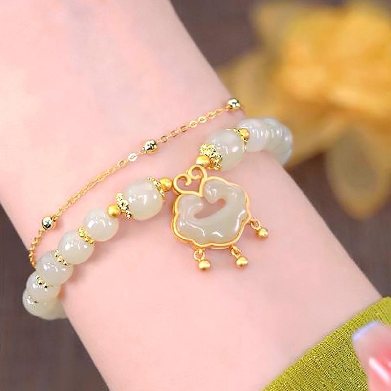 2023 New Safety Lock Hetian Jade Bracelet Female Niche Retro Design Bracelet Blessing Card Jade Gifts for Girlfriend