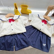学院风套装夏季儿童新款新中式可爱红色领结舒适洋气节日两件套装