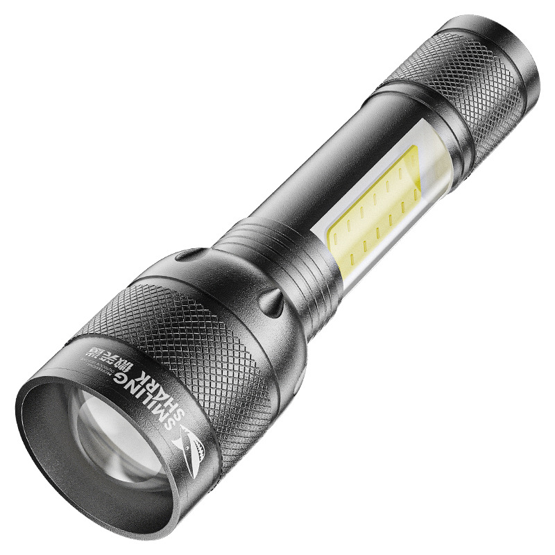 新款微笑鲨p70强光手电筒伸缩调焦照明手电 户外防水双光源手电筒