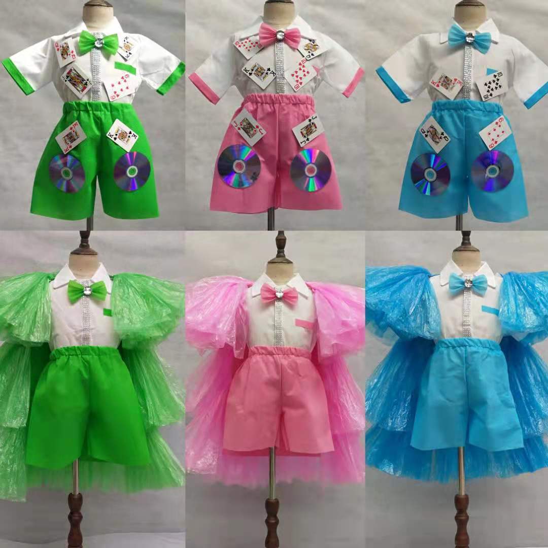 儿童男孩环保服装手工材料塑料袋光盘制作亲子环保时装走秀服装