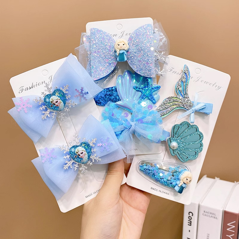 儿童冰雪奇缘发夹蝴蝶结发卡顶夹甜美小女孩公主夹子套装发饰头饰