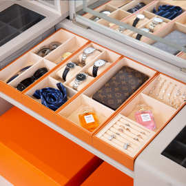 衣帽间衣柜抽屉式多功能首饰盒耳环耳钉饰品皮收纳盒分隔