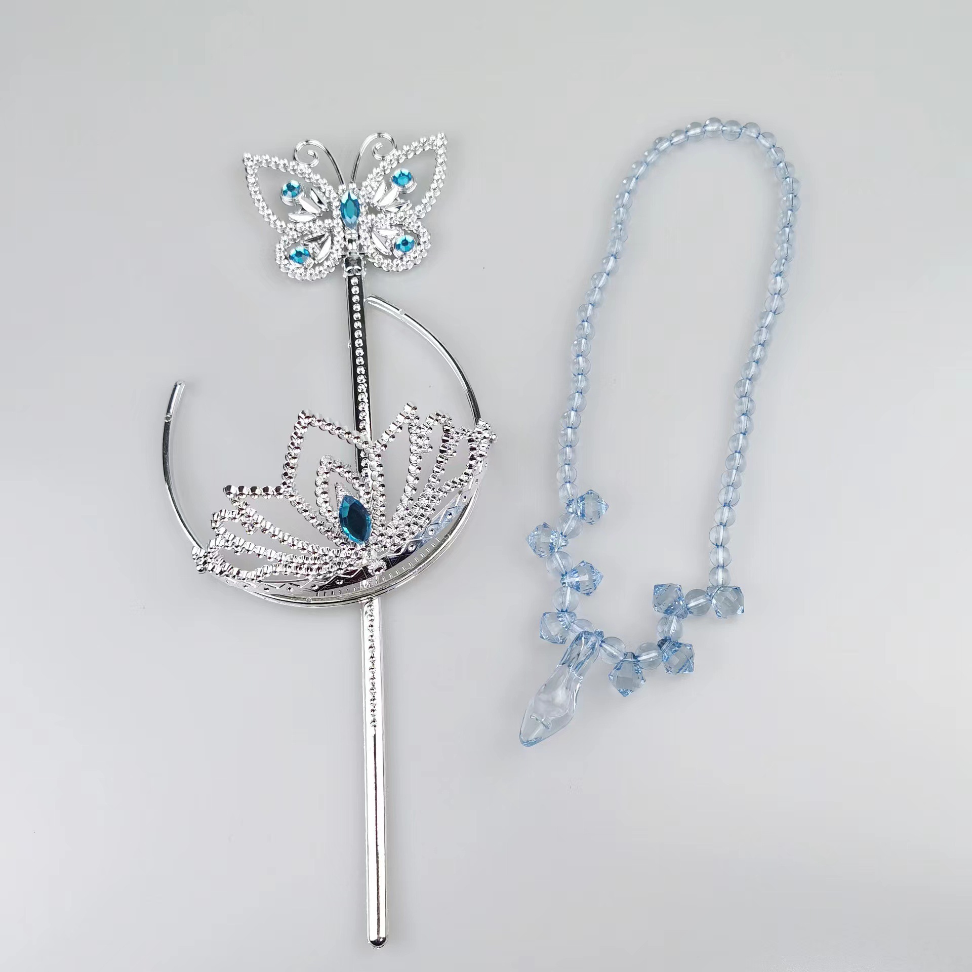 Factory in Stock Cinderella Blue High Heels Necklace Sandy Princess Crystal Shoes Necklace Butterfly Magic Wand Set