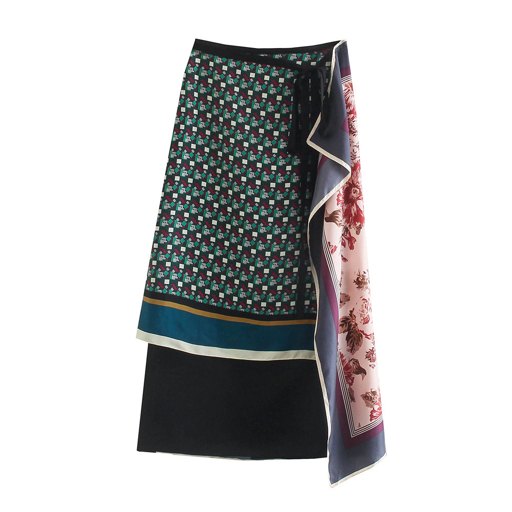 外贸批发秋季新款欧美风印花仿真丝时尚百搭纱笼裙4786202