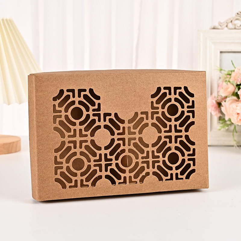 镂空设计牛皮纸礼品包装盒复古文艺天地盖礼品盒通用包装盒印logo