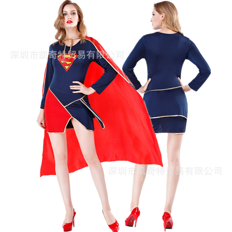 M-XL 新款 性感披风超人装 游戏制服 女侠服饰 大码 万圣节服装