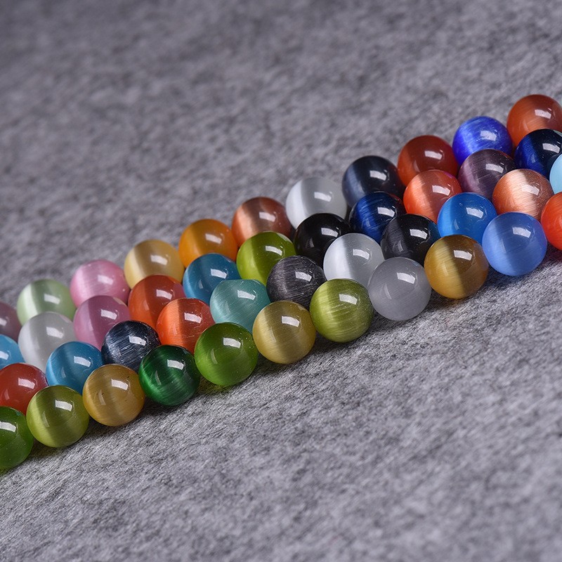 七彩色猫眼石圆珠 opal水晶散珠蓝色猫眼石散珠diy饰品配件批发