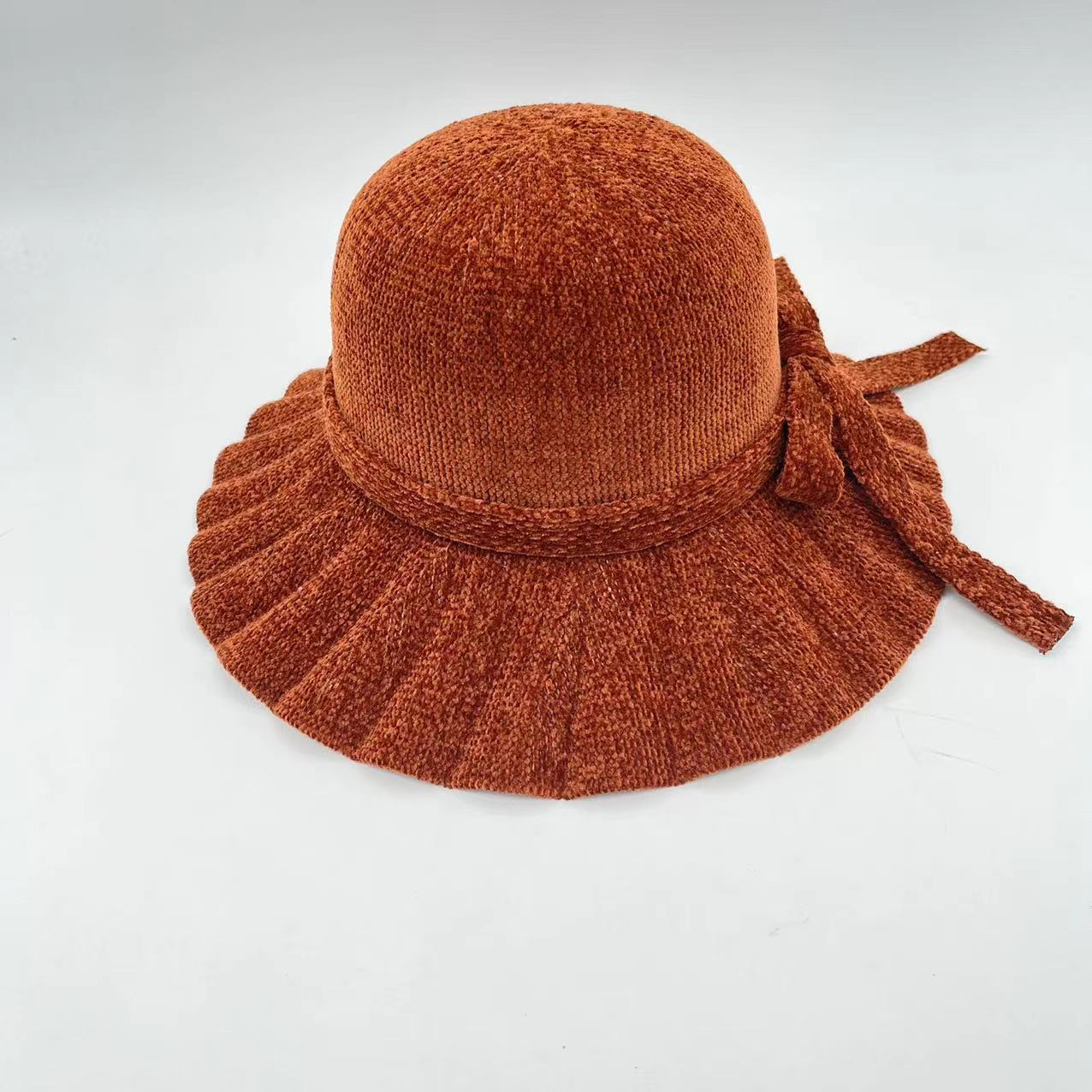 New Chenille Bow Ribbon Foldable Outing Casual Fisherman Hat