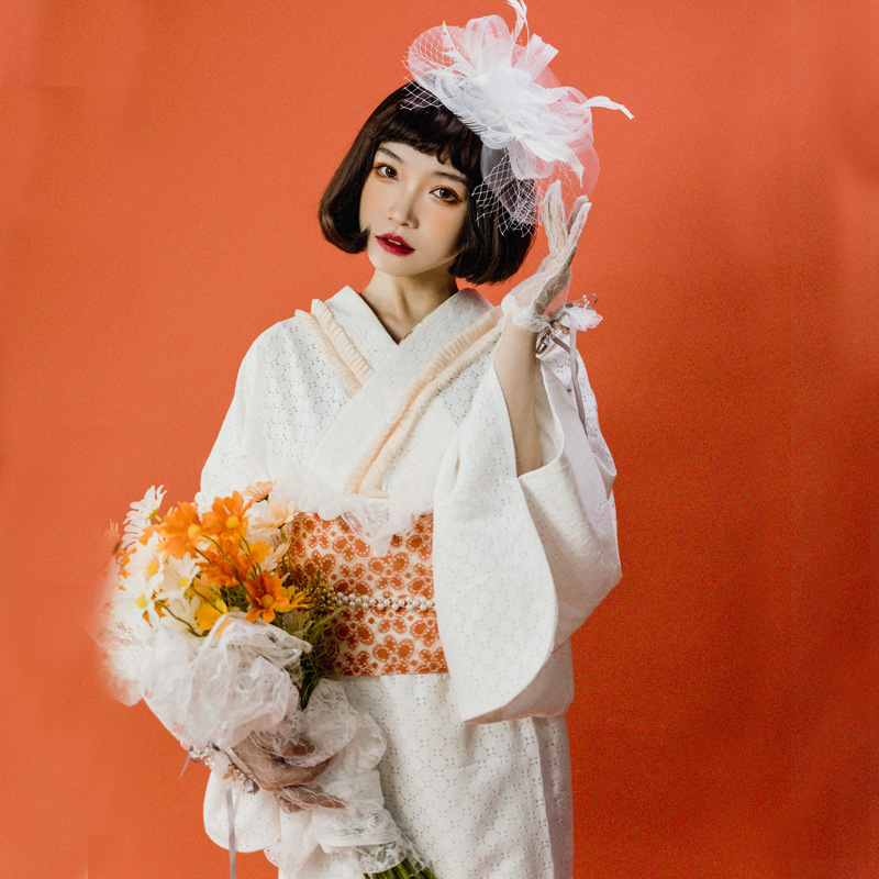 日本和服女蕾丝挂里黑白撞色振袖改良大振毕业季和服礼服和装正装