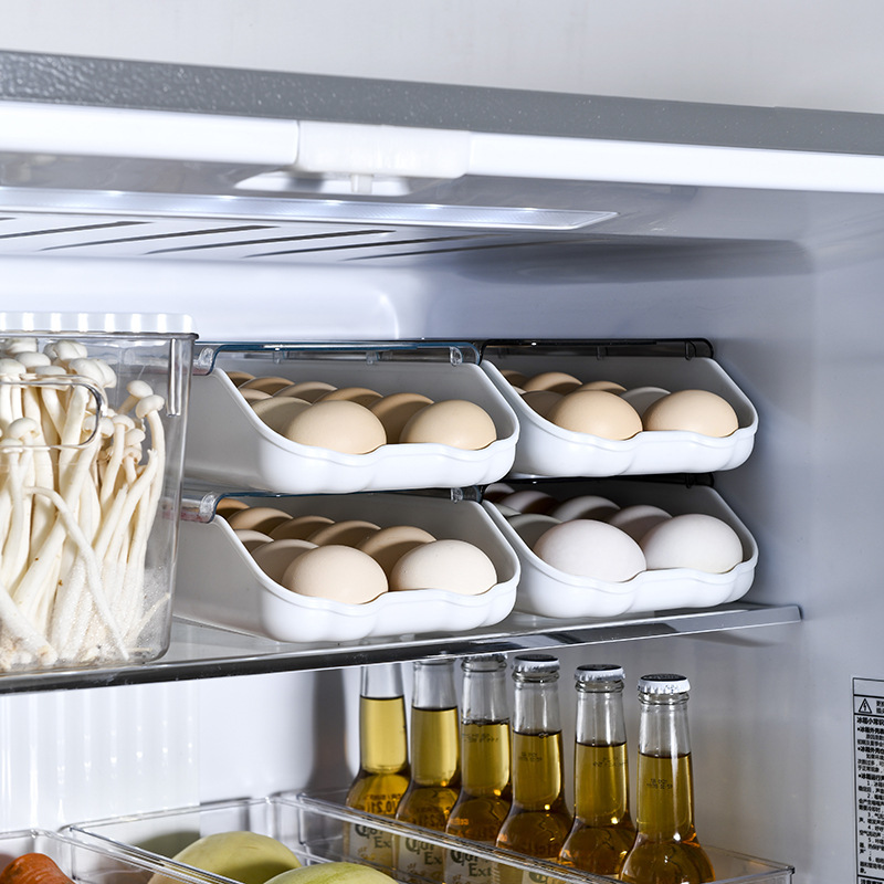 Factory Batch Household Fresh-Keeping with Lid Kitchen Storage Box Organizing Tray Drawer-Type Stackable Refrigerator Egg Storage Box