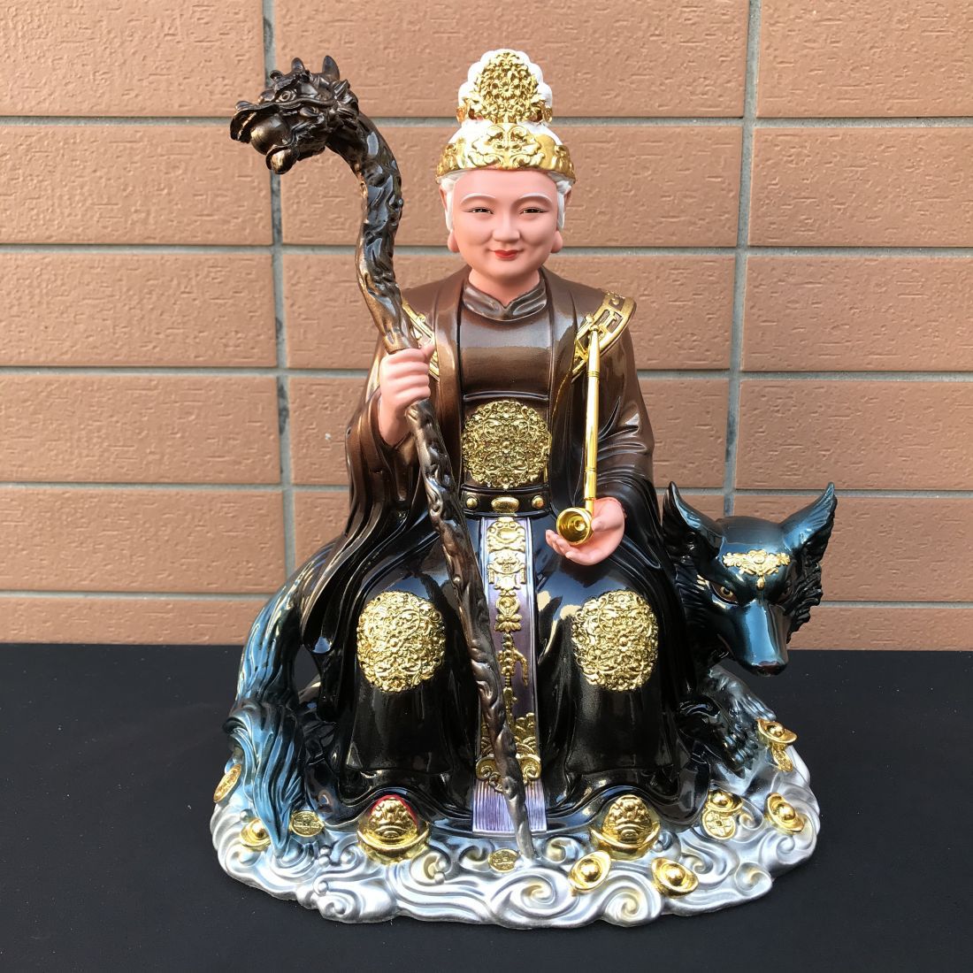 新款树脂仿铜彩黑妈妈像黑老太佛像家用供奉铁刹山黑姥姥坐狐神像