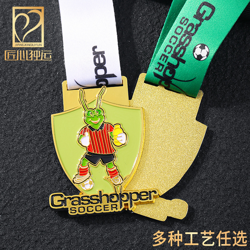 足球奖牌供应卡通动物蚂蚁烤漆奖章异形镀金银铜比赛纪念奖牌设计