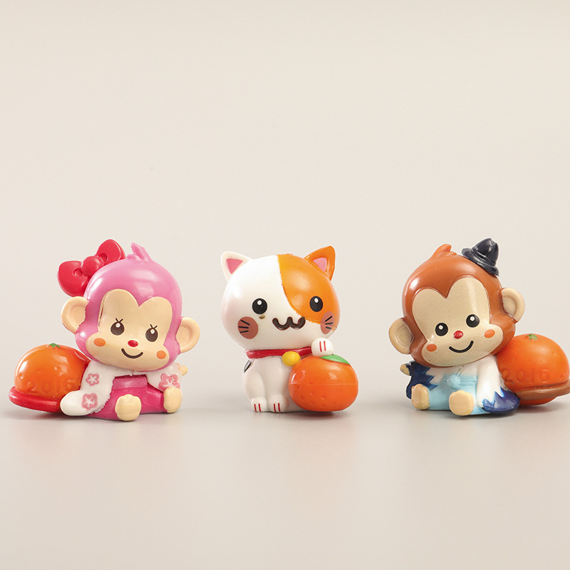 3款坐姿动物手办 动漫卡通可爱猴子小猫咪公仔扭蛋玩具微景观摆件