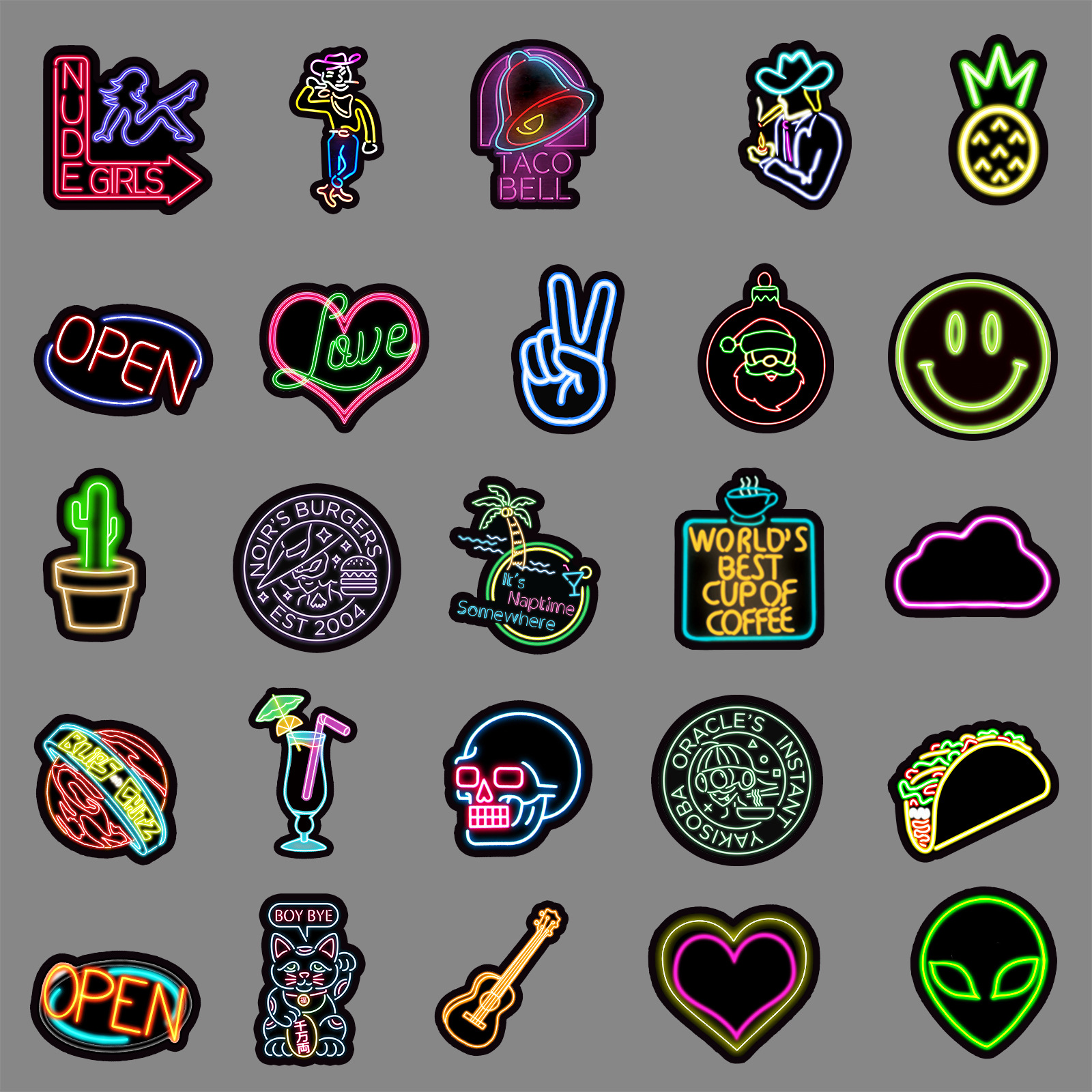 50张霓虹灯涂鸦贴纸 个性ins风炫彩贴纸diy行李箱手账本手机贴纸