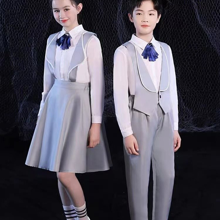 儿童大合唱演出服男女童礼服初中生小学生合唱朗诵比赛英伦风校服