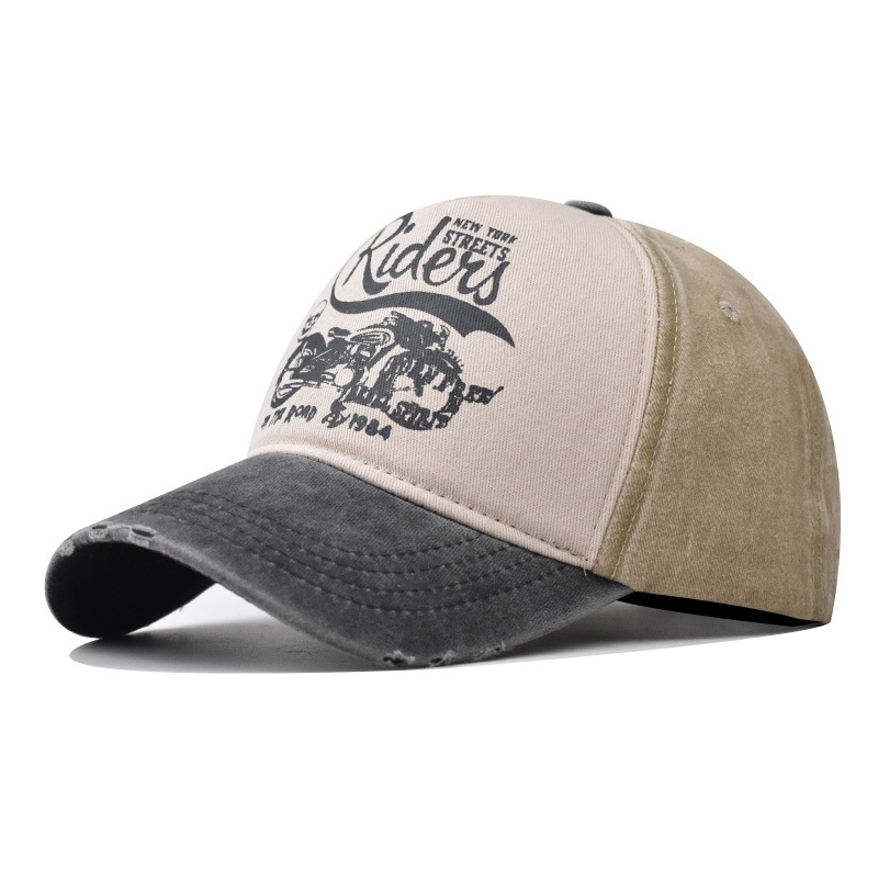 Pure Cotton Washed Baseball Cap Men and Women Korean Peaked Cap Moto Printing Outdoor Cowboy Hat Washed Distressed Hat