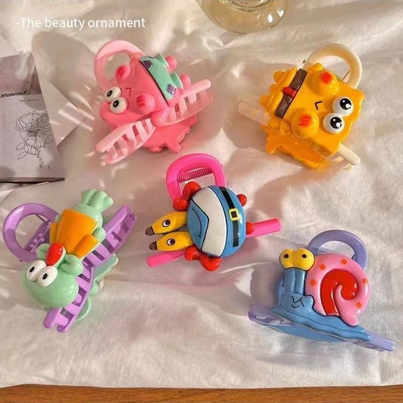 Hair Accessories Hairpin Ornament Cartoon Sponge Baby Pie Star Hairpin Short Hair Grip Student 2023 New Back Brain