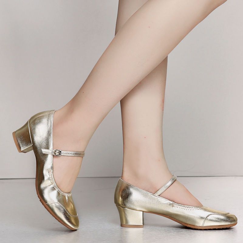 [议价]舞蹈鞋女成人广场舞鞋四季中跟现代交谊舞跳舞鞋软底透气银