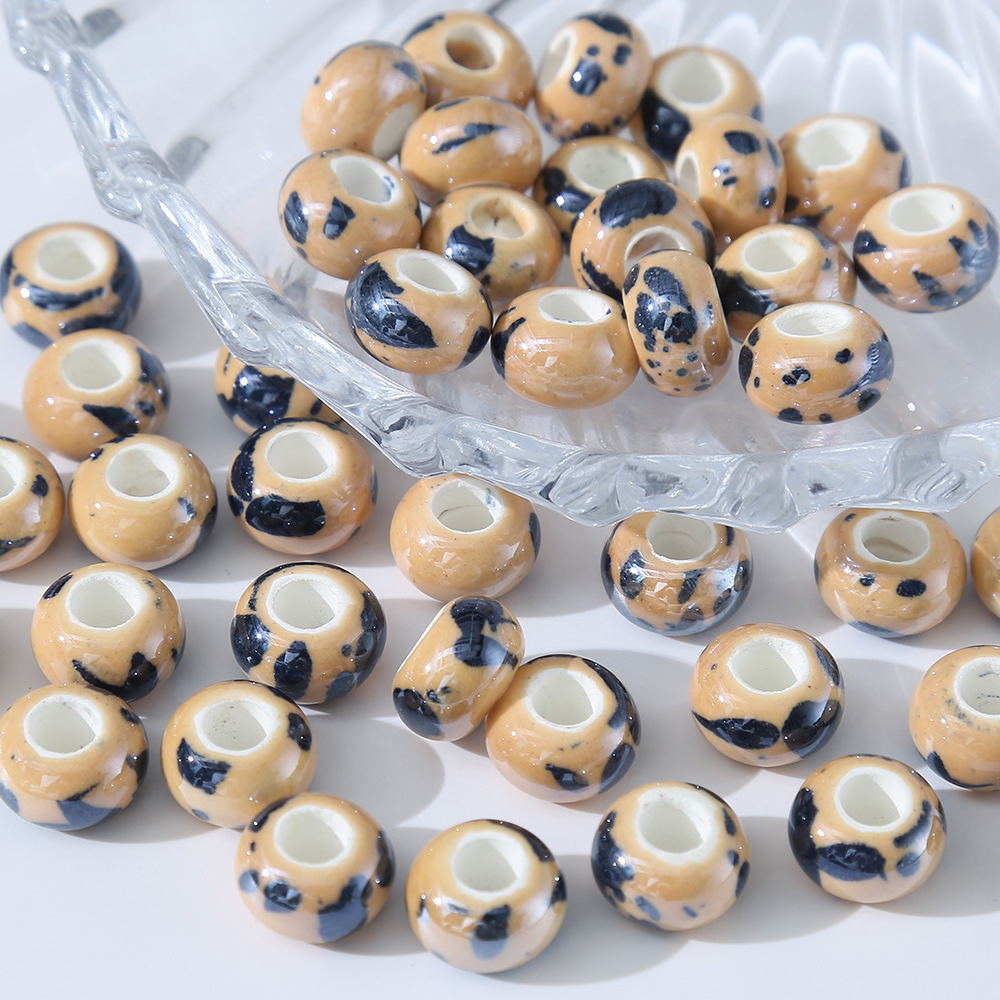 Autumn and Winter Milk Tea Color Three-Dimensional Ceramic Beads Diy Handmade Material Antique Bracelet Necklace Perforated Blooming Bead Accessories