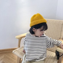 女童条纹T恤韩版春秋季3宝宝洋气长袖卫衣4岁儿童宽松开叉打底衫