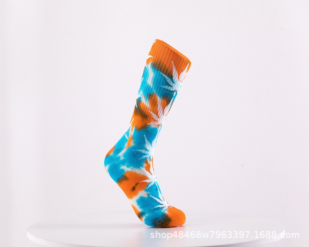 Tie-Dyed Mid-Calf Socks Men's Sports Socks European and American Trendy Socks Ins High-Top Female Cotton Socks Street Fashion Color Socks Wholesale