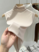 欧货堆堆高领短袖t恤女夏季2024新款洋气修身短款背心无袖上衣潮