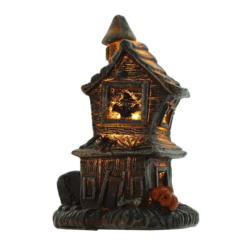 2021 New Halloween Gift Small Haunted House Desktop Lamp Resin Halloween Decorations Glowing Night Lights Ornaments