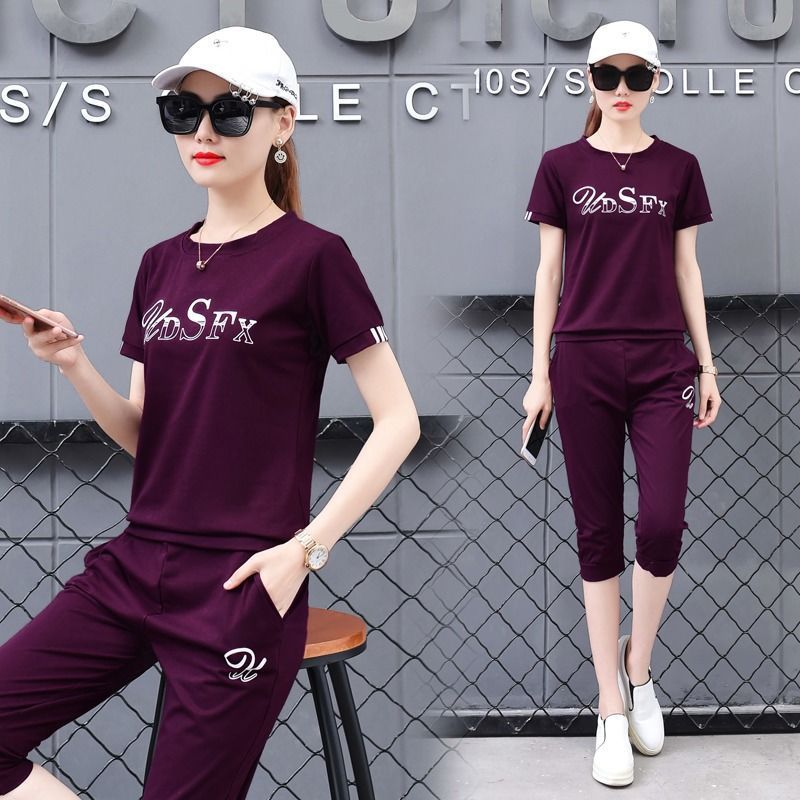 棉质夏季韩版女装短袖休闲运动服长裤运动套装小个子新款-阿里巴巴