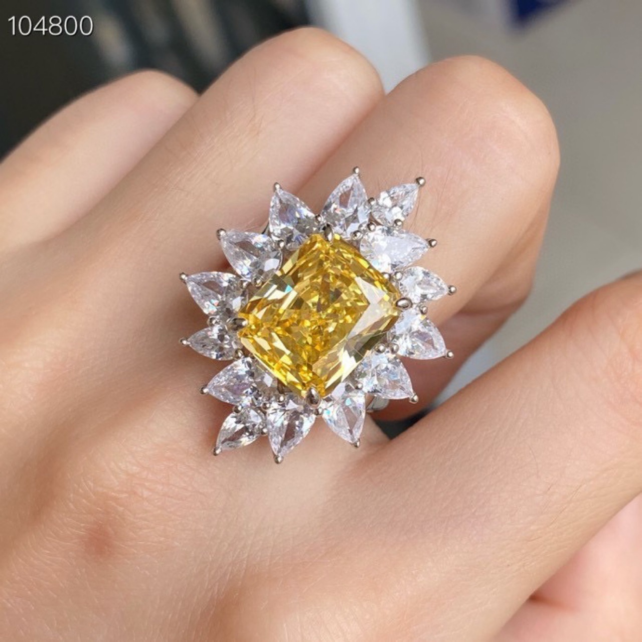 12克拉雷迪恩切割冰花黄钻纯银高碳钻戒指马眼钻戒母亲节礼物