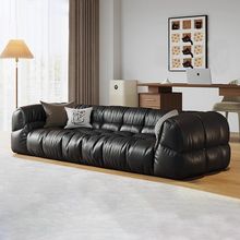 意式轻奢沙发侘寂风极简棉花糖云朵客厅现代简约黑色直排皮大沙发