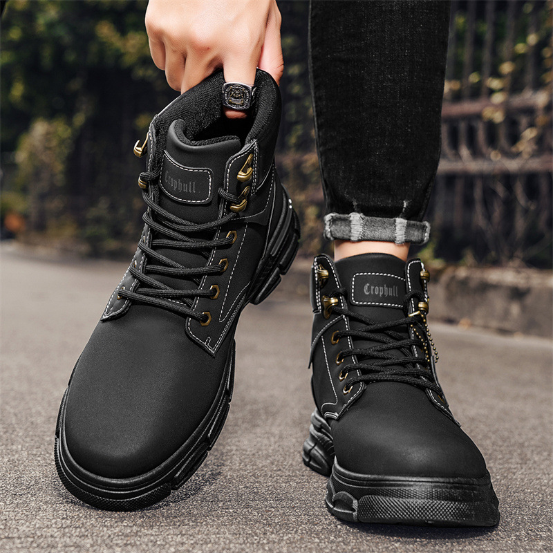 autumn new leather waterproof martin boots 2023 trend new high top working wear motorcycle men martin men‘s boots