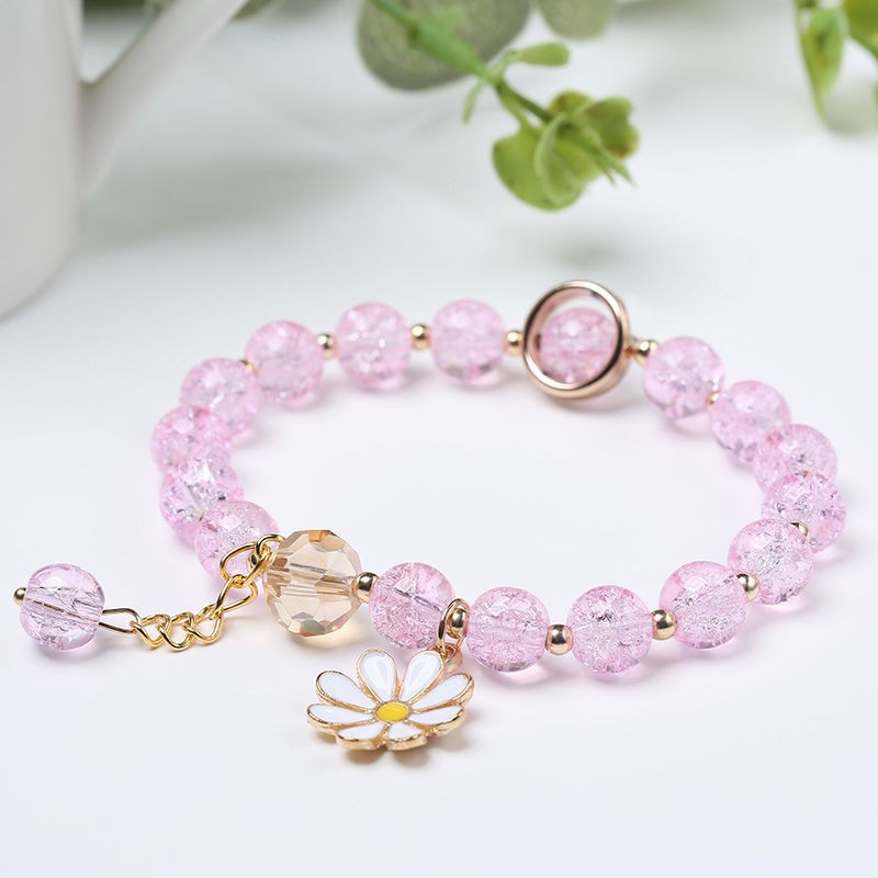 Pink Popular Strawberry Quartz Little Daisy SUNFLOWER Bracelet Girls Niche Korean Style Ins Summer Wholesale Stall