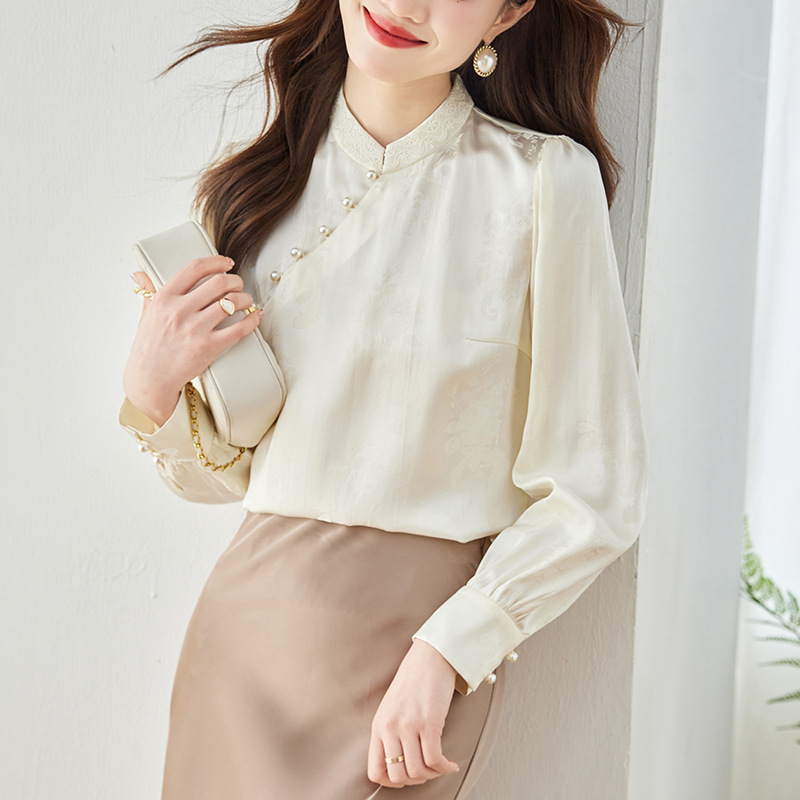 华哥弟情专柜真丝衬衫女2024年春装新款减龄气质桑蚕丝衬衣上衣