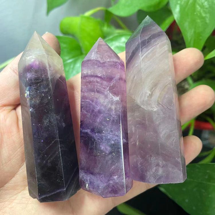 跨境热销天然彩萤石棱柱绿萤石单尖柱子六棱柱摆件工艺品厂家批发