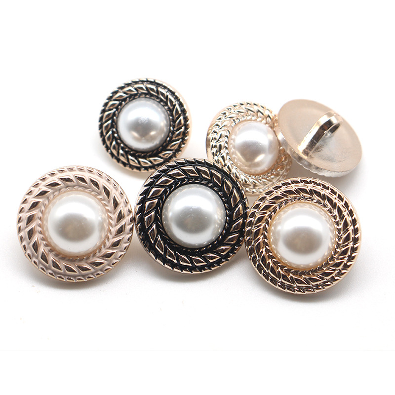 塑料双拼珍珠纽扣小香风毛衣开衫外套装饰扣子圆形擦漆镶钻高脚扣