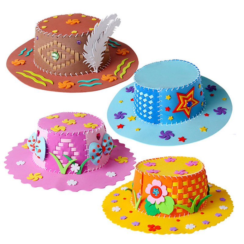 新款eva帽子编织帽子 幼儿园手工材料包儿童帽子-阿里巴巴