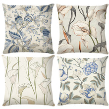 多色花卉印花抱枕套新款亚麻单面内室装饰靠枕套北欧居家沙发靠垫