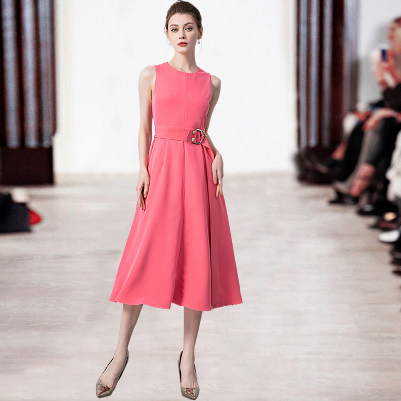 dress亚马逊夏大码女装跨境礼服收腰显瘦法式茶歇裙蔷薇色连衣裙